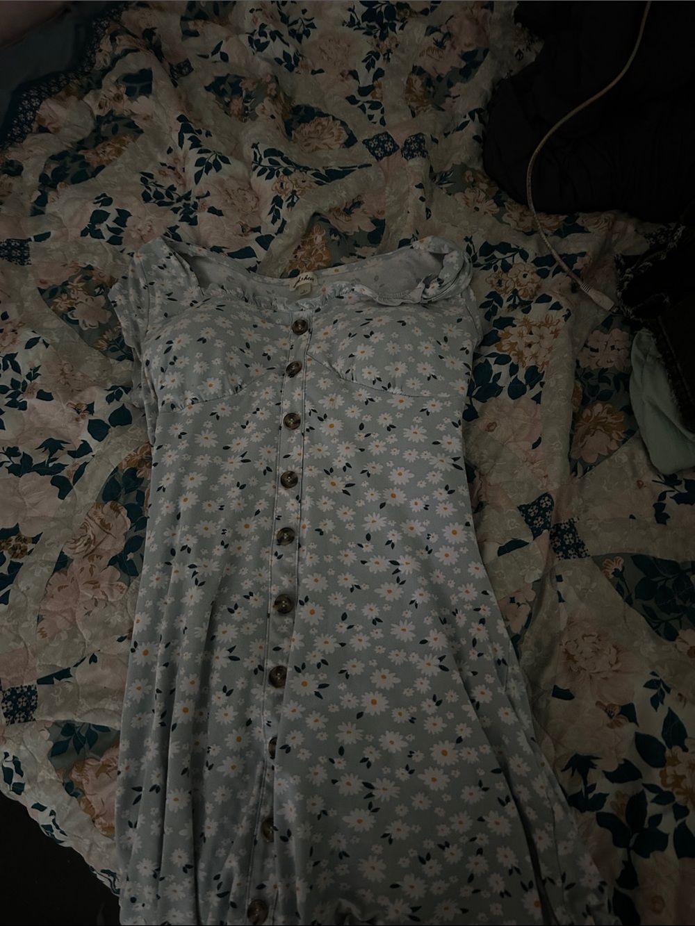 Derek Heart Light Blue Daisy Print High-Low Dress